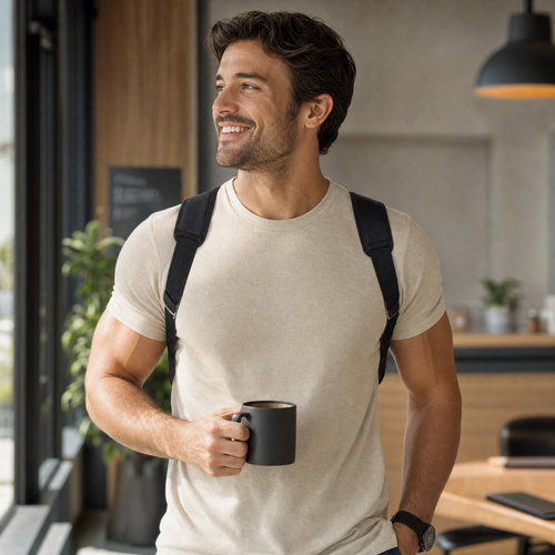 Homme portant le correcteur de posture AlignFlex Pro sous un t-shirt