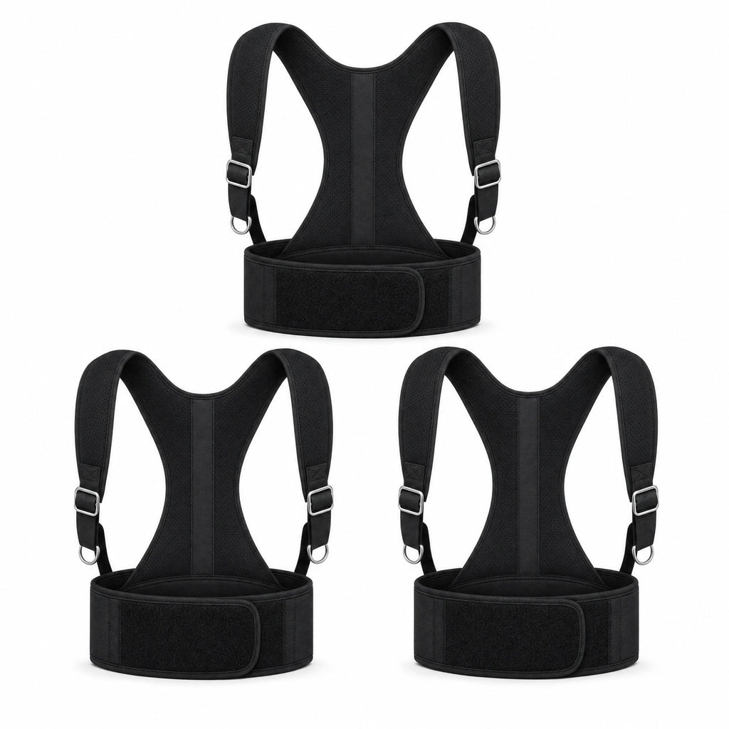 Lot de 3 correcteurs de posture AlignFlex Pro noirs, sangles ajustables et ceinture scratch