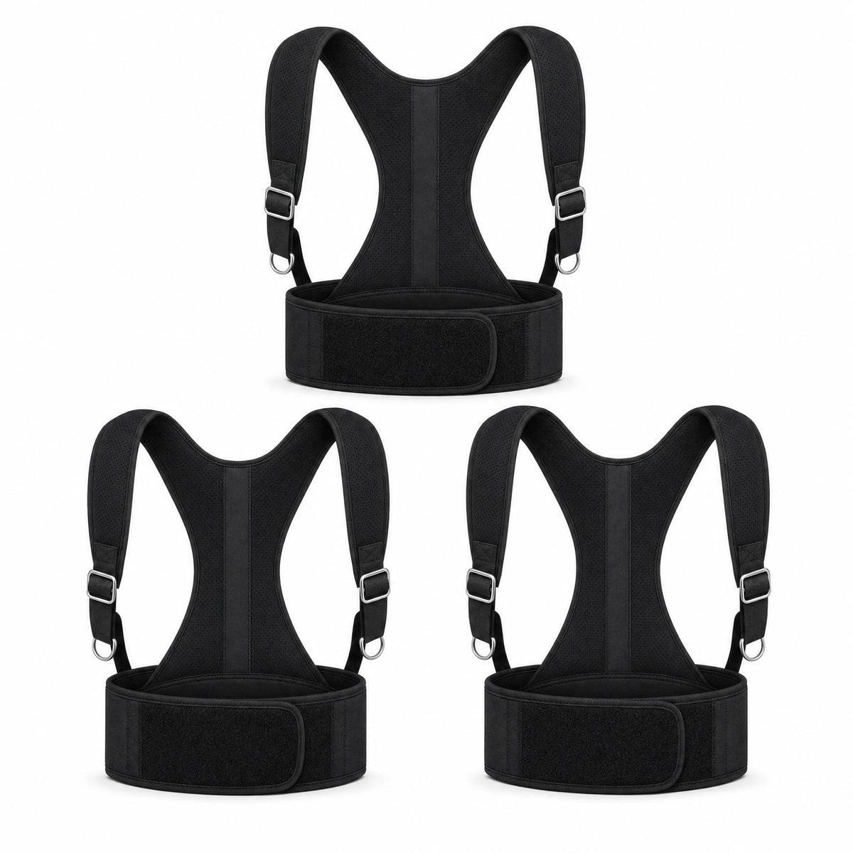 Lot de 3 correcteurs de posture AlignFlex Pro noirs, sangles ajustables et ceinture scratch