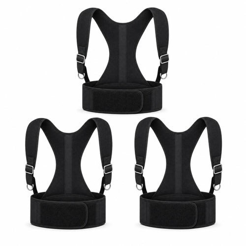 Lot de 3 correcteurs de posture AlignFlex Pro noirs, sangles ajustables et ceinture scratch